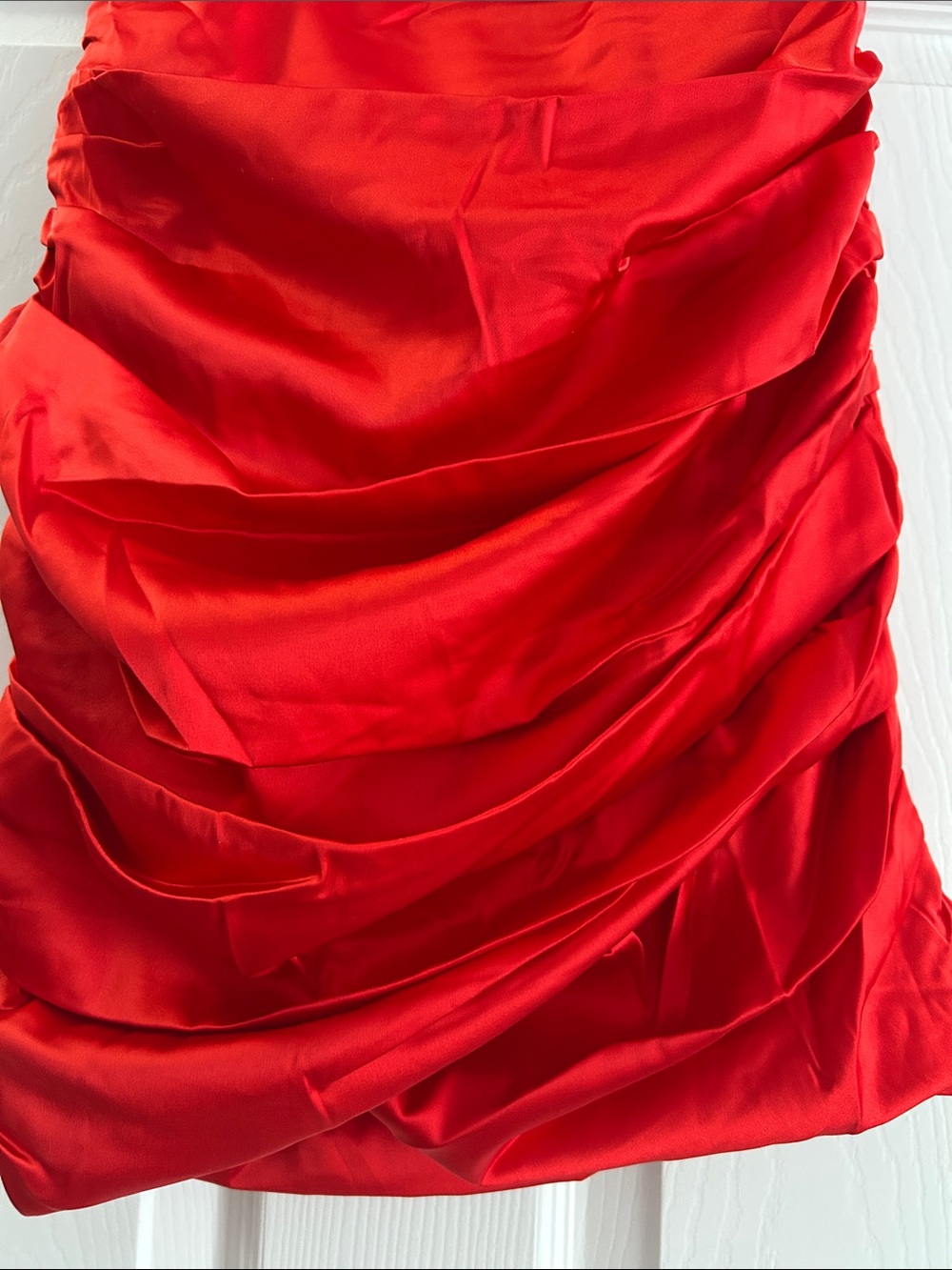 Strapless Red Ruched Mini Dress - Picture 3 of 6